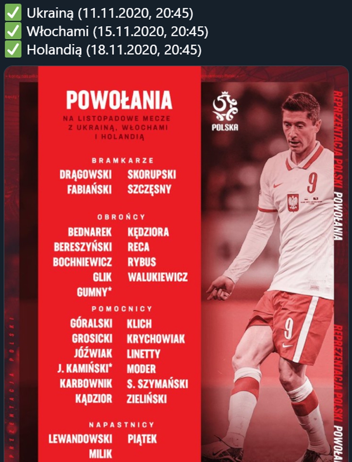 POWOŁANIA do reprezentacji Polski na najbliższe mecze!